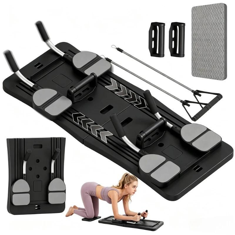 Foldable Multifunctional Home Workout Board, Portable Abdominal Core Trainer with Resistance Bands, Push‑Up Handles and Knee Pad, Full‑Body Home Fitness Equipment