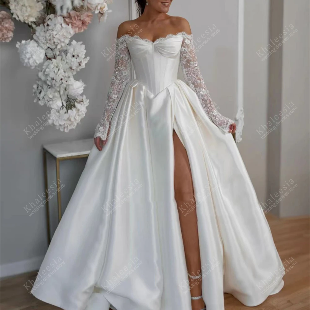 Modern Wedding Dresses A Line Bridal Gowns Satin Robes Off The Shoulder Dress Lace Appliques Vestidos De Novia Customized 2025