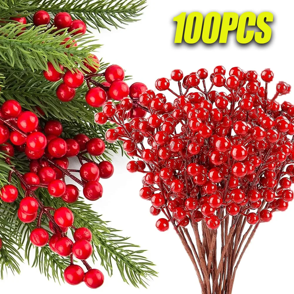 Christmas Artificial Berry Branches 14 Red Holly Berry Plants Fake Bouquet Wedding Party Christmas Tree Hanging Decoration