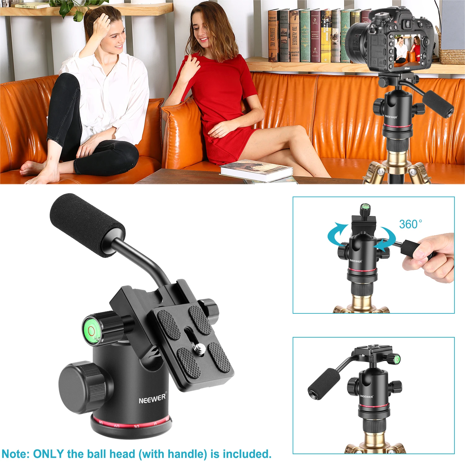 Neewer Heavy Duty Camera Tripod Ball Head with Handle 360 Degree Panoramic Head for Tripod Monopod Slider And DSLR Camera