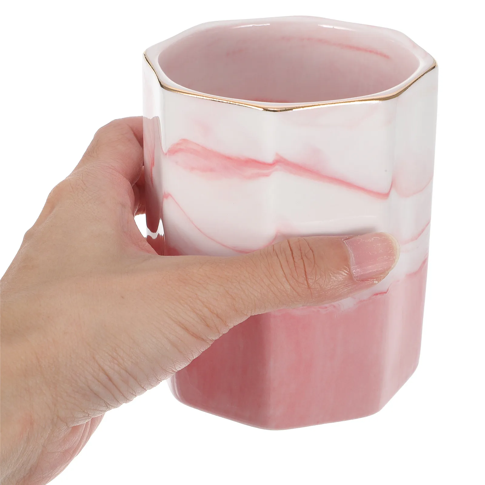 Marble Pencil Cup Polished Surface Multipurpose Pen Holder Makeup Brush Organizer Desktop Office Accessories for