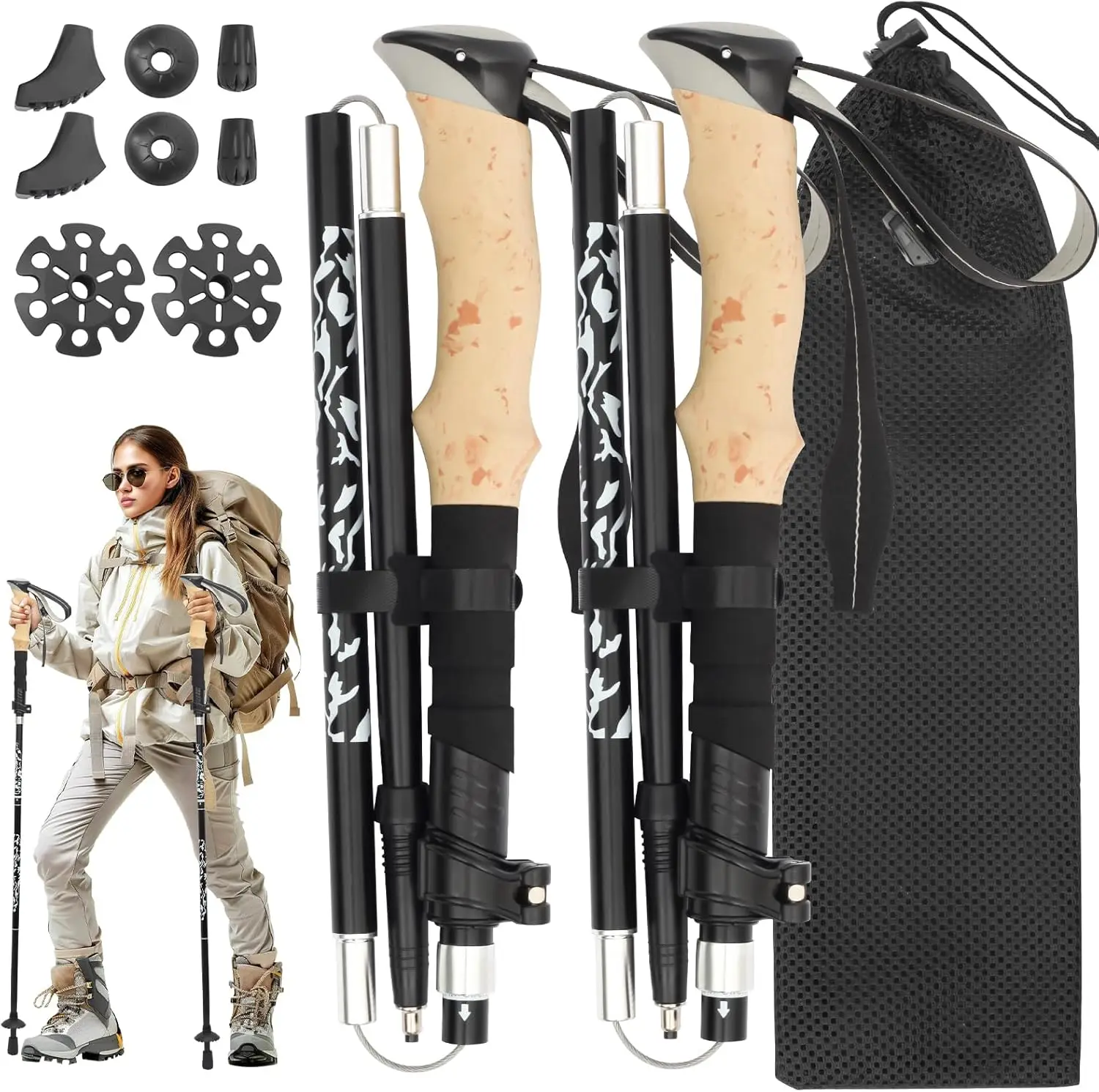 

Collapsible Hiking Poles, Lightweight Adjustable Trekking Poles with EVA Handle, Set of 2