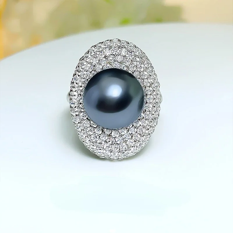 European And American Seiko Micro Inlaid Australian White Fritillaria Pearl Ring 925 Silver  High Carbon Diamond Luxury In