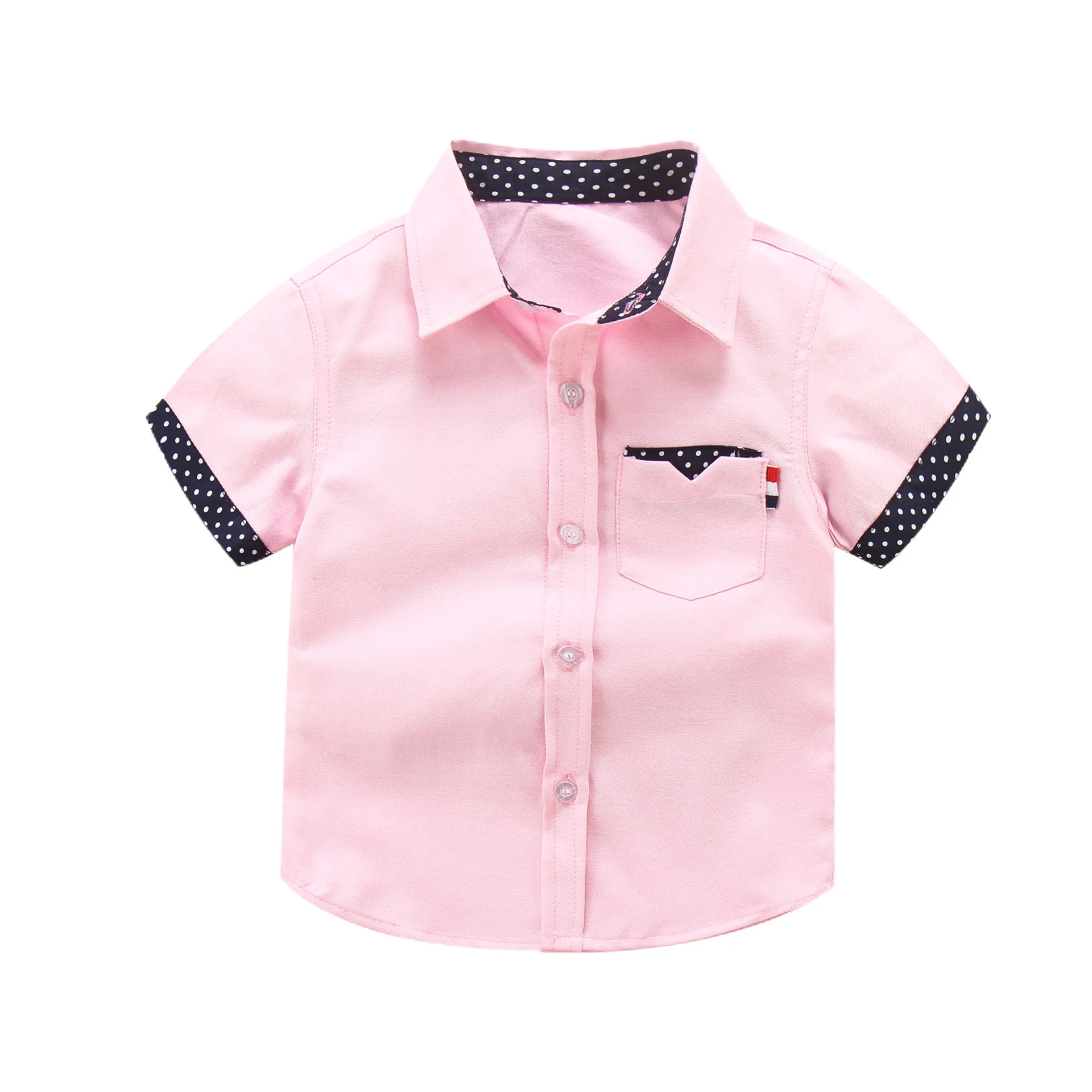 2024 Hot Sale Children Shirts Fashion Solid Cotton Short-sleeved Boys Shirts For 2-14Age kids Blouses clothes Baby Shirts Tops