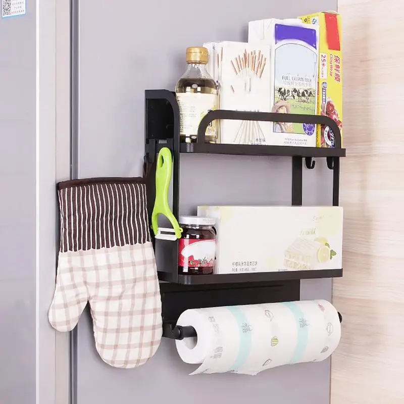 Magnetic Refrigerator Organizer Condiment Organizer With Paper Towel Holder Space Saving Organizer Side Fridge Storage Rack For