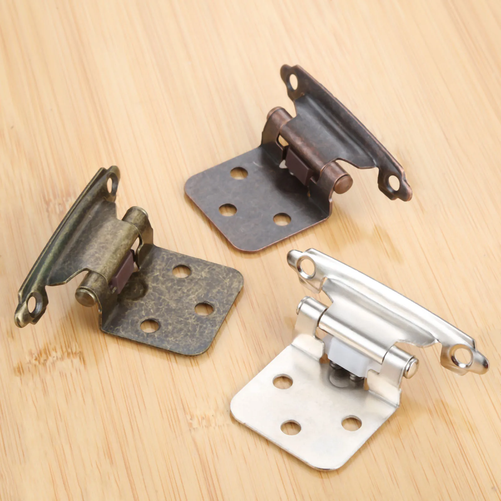 2pcs/1pair Overlay Cabinet Hinges w/screws Thick Steel Self-closing Cupboard Hinge Silver/Antique Bronze/Red Copper 71*38mm 2.8