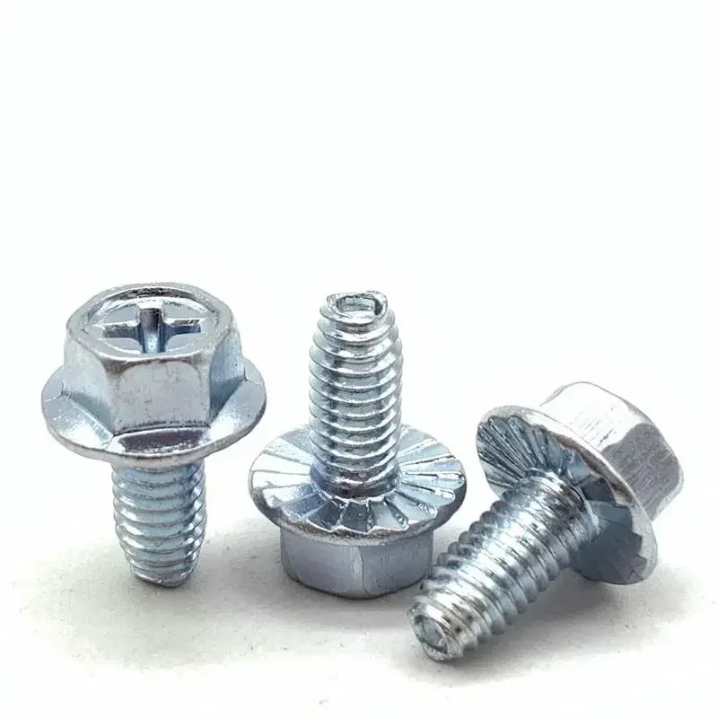 Zinc Plated DIN7500 Steel Triangle Lock Teeth Hex Washer Head Thread Rolling Screws with Serrated