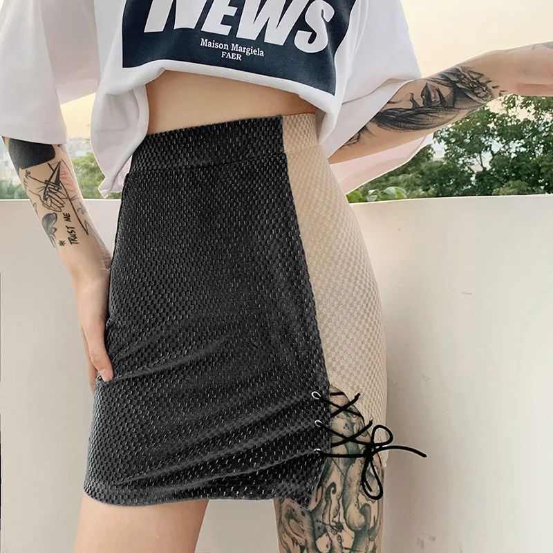 2023 Herbst und Winter neue weibliche Dekoration Höhe Hüft tasche Hüfte Mode zweifarbige Nähte Rock Frauen Stil Röcke koreanisch