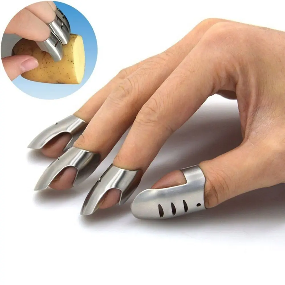 Cut Resistant Protective Hand Tools 4pcs/Set Slice Cooking Gadgets Stainless Steel Finger Protector Finger Hand Guard