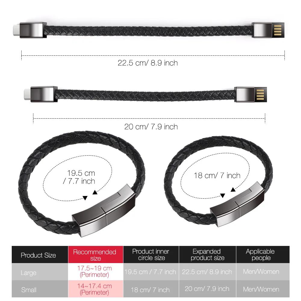 Portable bracelet Fast charging cable suitable for iPhone 11 12 13 14 Pro Max Samsung Huawei Xiaomi USB Micro Type-c Data Line