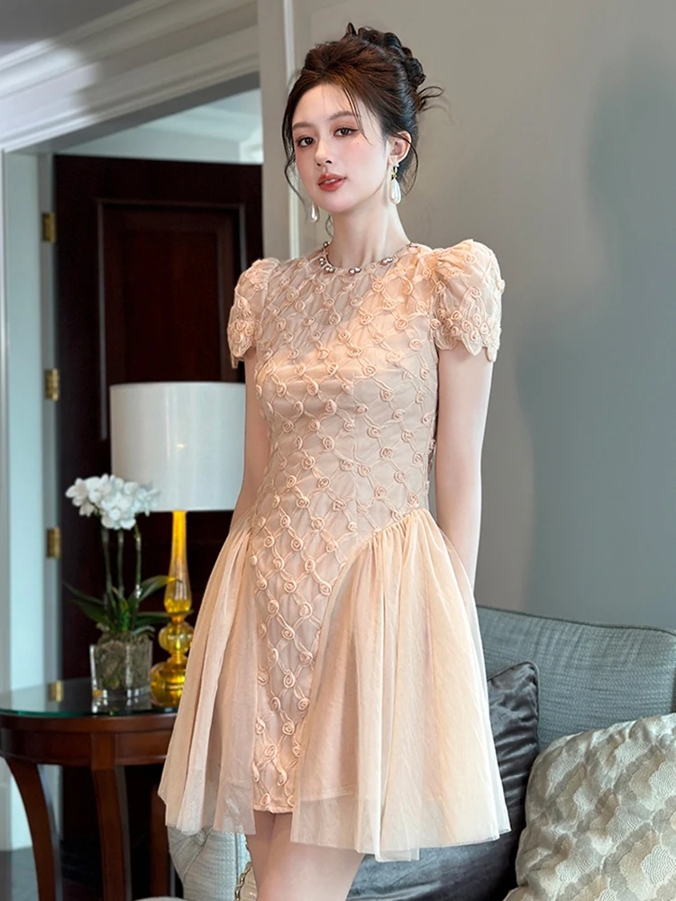 Seksowna, urocza sukienka na studniówkę dla kobiet, vintage, przezroczysta siateczka, kwiaty, diamenty, plisowana suknia, elegancka damska sukienka na imprezę, klub, krótka vestidos