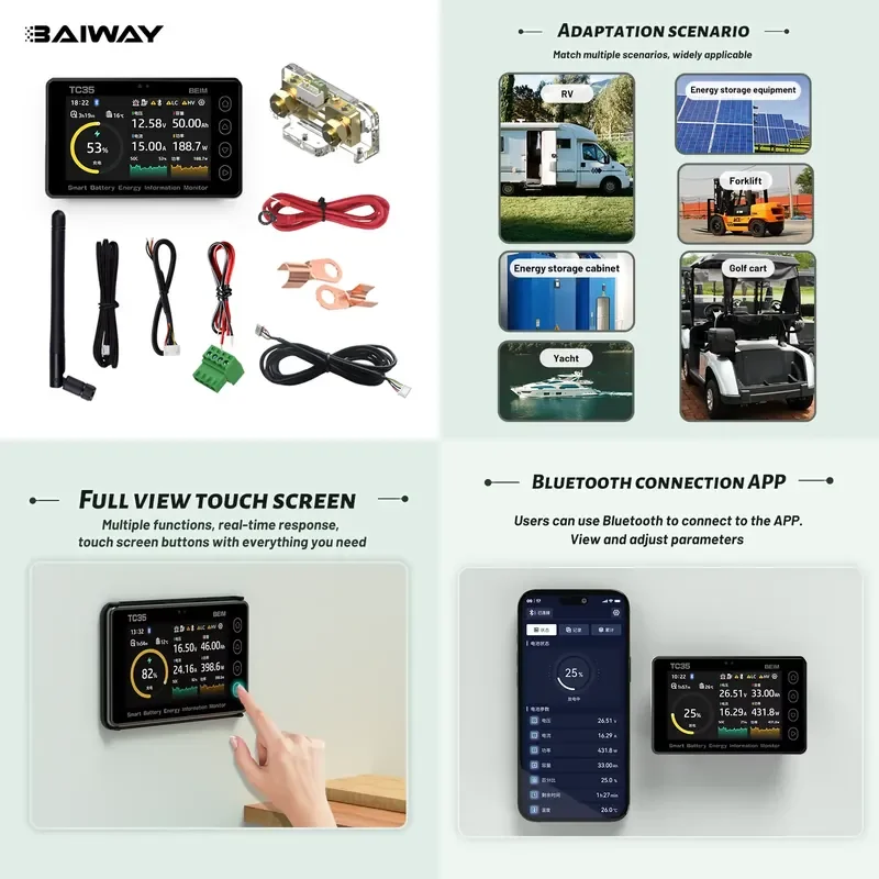 for BW-TC35 8-80V 100A Universal RV Forklift Car Battery Monitor Charge Discharge Voltage Capacity Indicator Tester