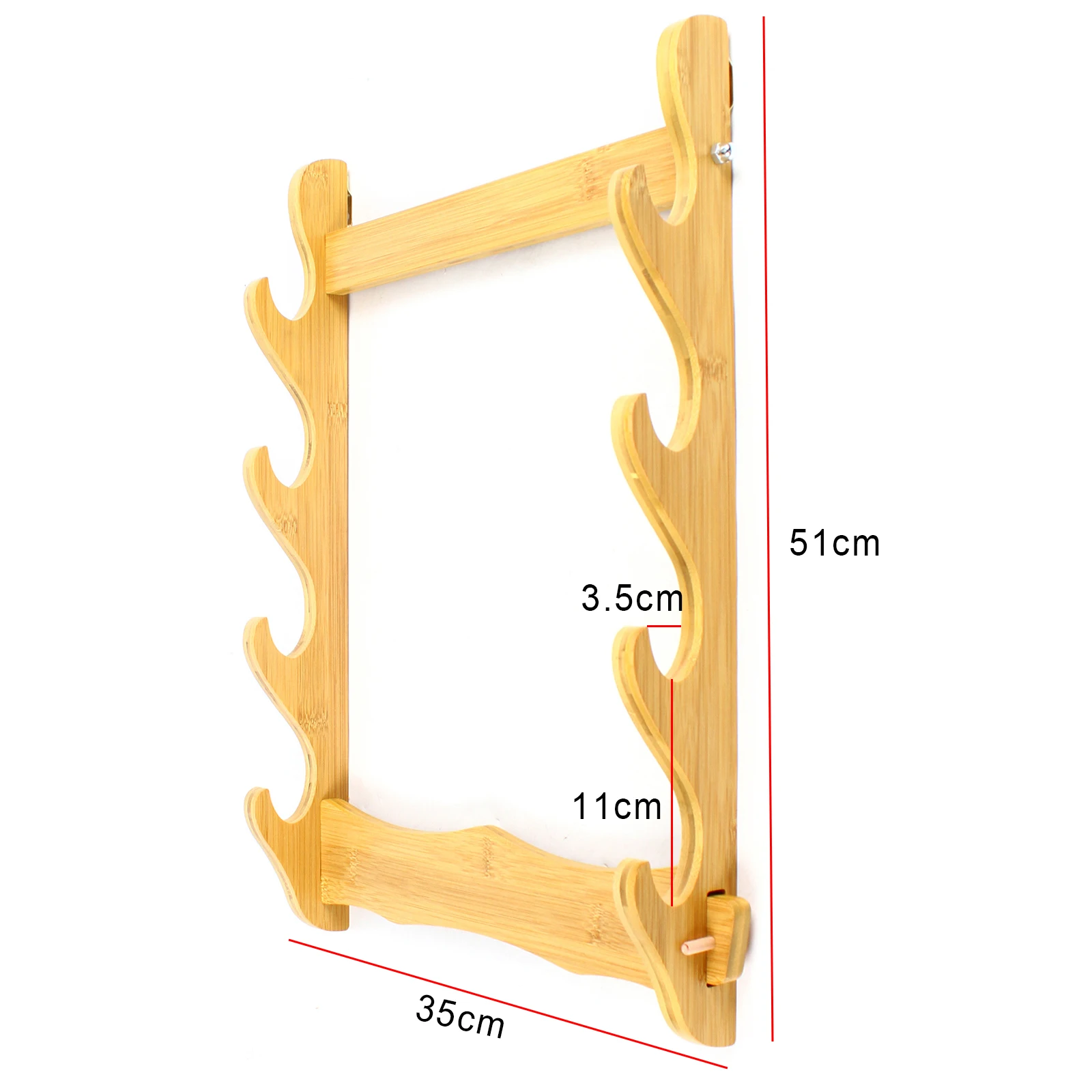 4-Tier Wall Mount Sword Stand, Bamboo Construction, Strong Bearing Capacity (44.09 lbs), Stylish Log Color, Easy Installation,