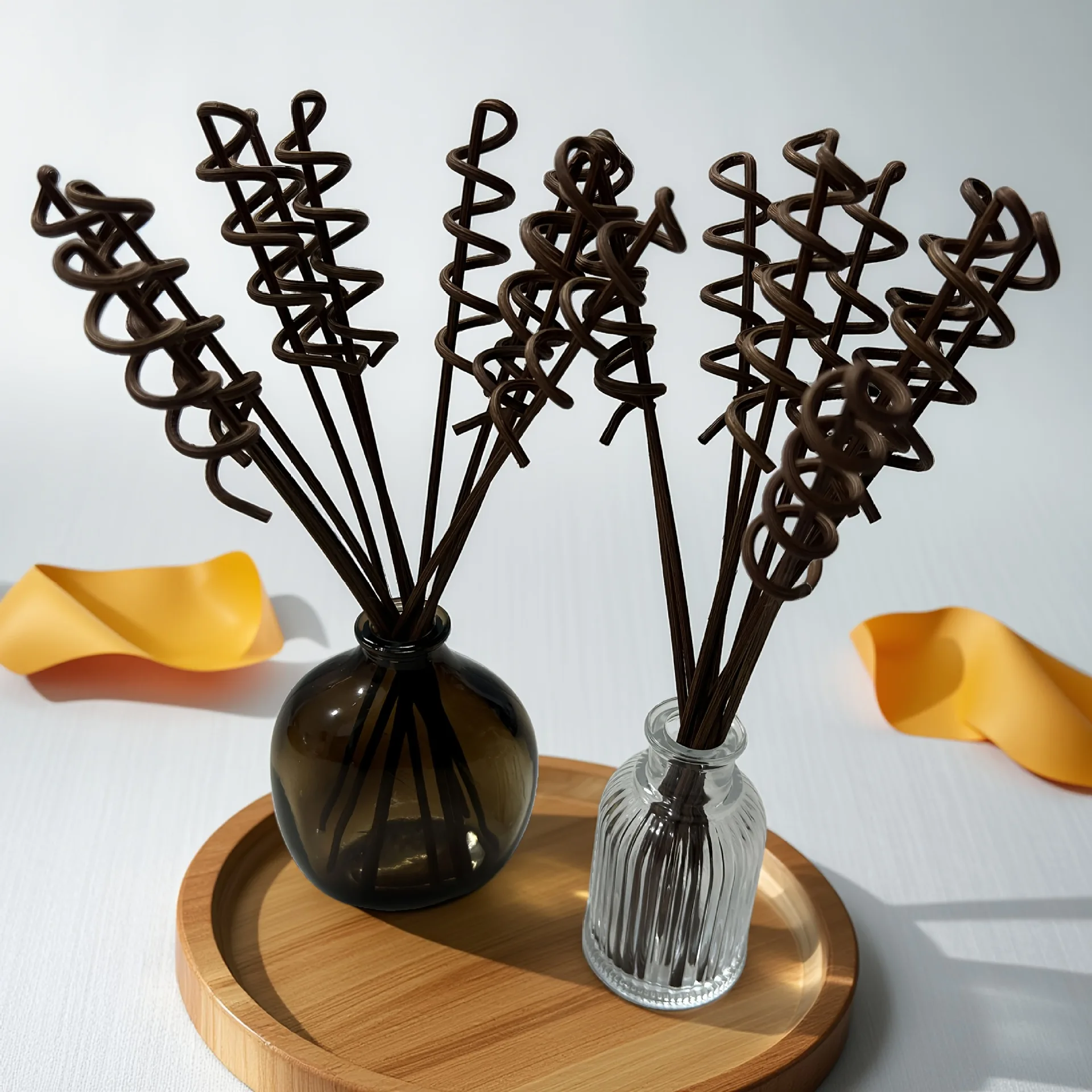 Brown Long Wavy Wood Rattan Essential Oil Diffuser Accessories,DIY Home Decora Supplies Replacement Sticks for Aroma Diffusion