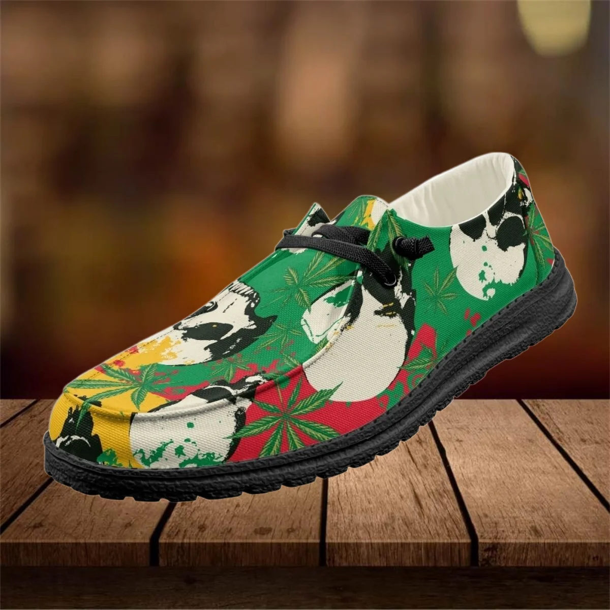 

INSTANTARTS Gothic Skull Print Women's Flat Shoes Reggae Weed Leave Design High Quality Fabric Round Head Casual Fashion Loafers