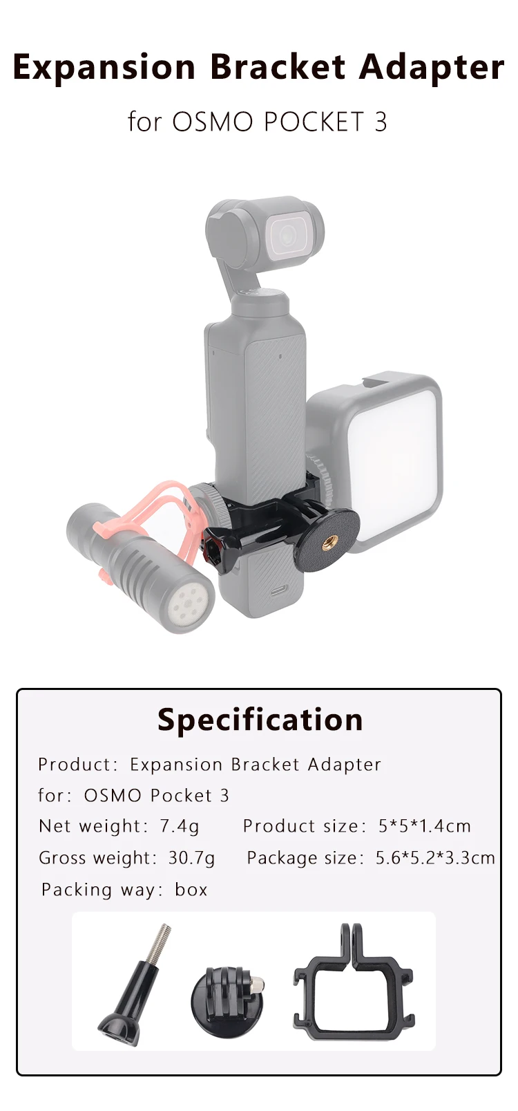 Erweiterungsadapter Schutzrahmen für Osmo Pocket 3 mit Kaltschuhhalterung für DJI Pocket 3 Gimbal Kamerahalterung Zubehör – Detail 17