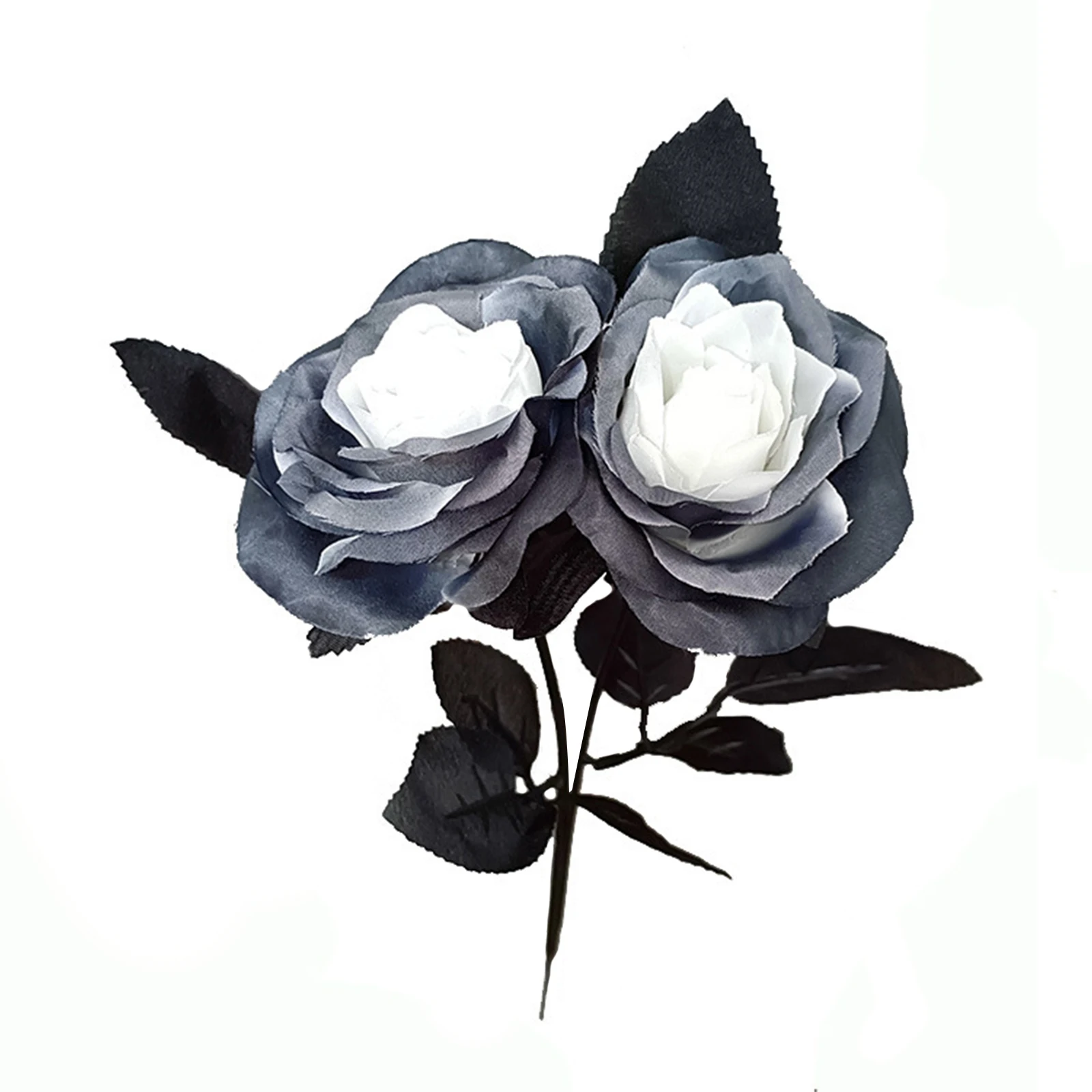 1Pc Black White High Simulation Silk Rose Artificial Flower Retro Faux Silk Rose Photography Props Home Decor Halloween Decor