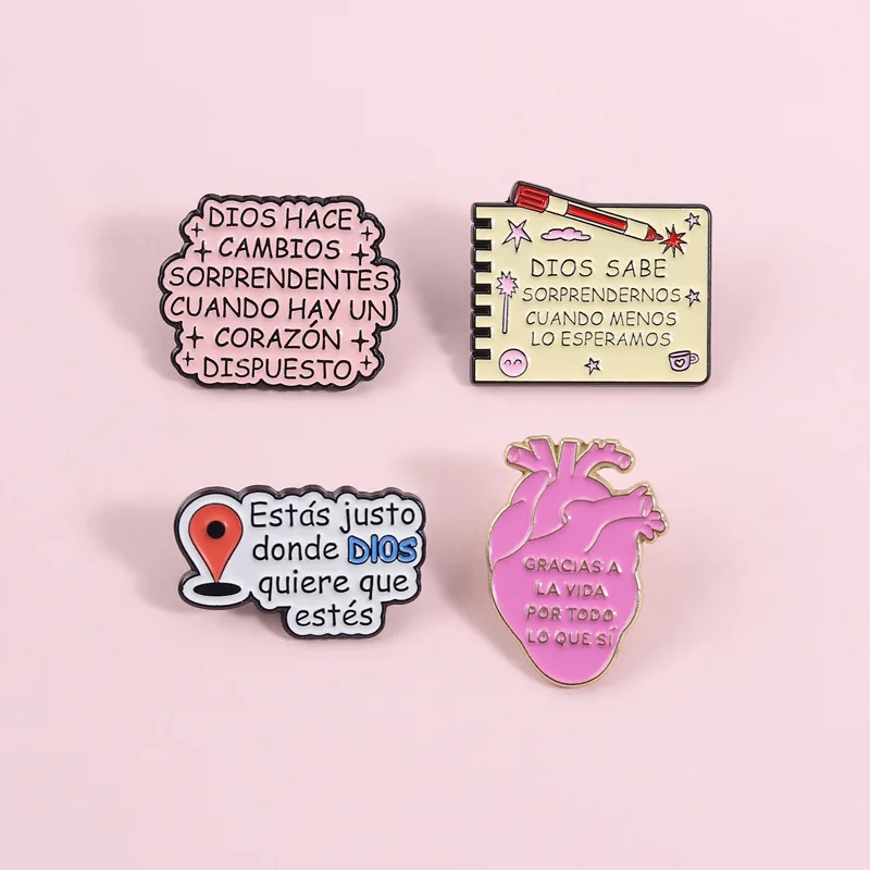 Positive energy inspirational quotes Enamel Pins Cartoon pink heart landmark letter metal accessory badge Fashion Jewelry Gift