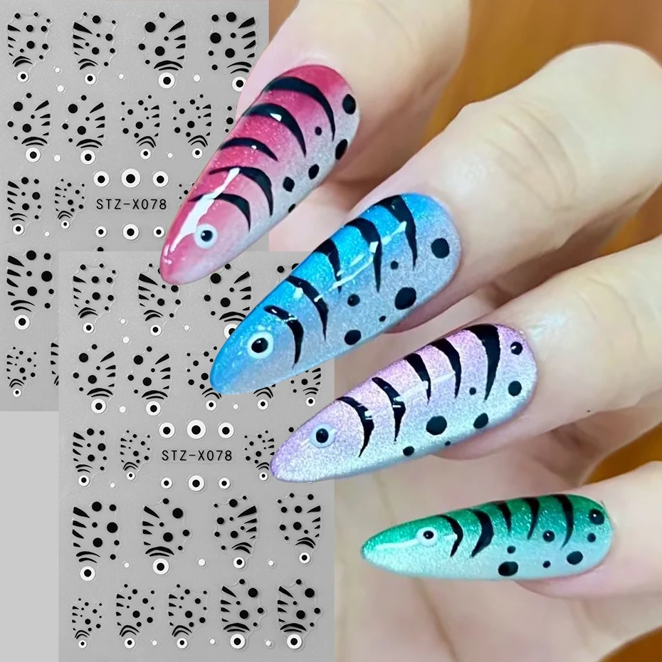 

2 pcs Kawaii Fish Head Nail Stickers Sea Fish Self-Adhesive Sliders for Nails Y2K Ocean Animals Nail Art Supplies Decoration