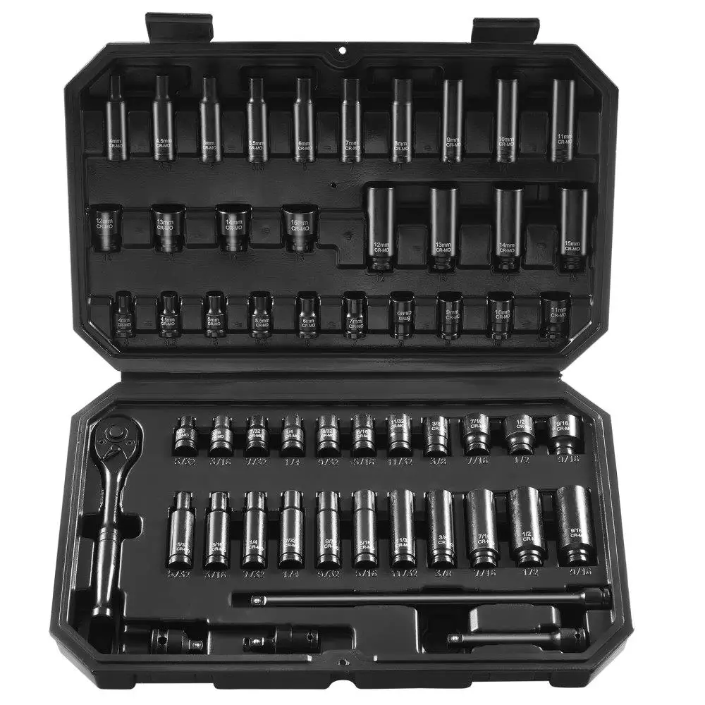 

55pcs 6Point Impact Socket Set 1/4 Inch Drive Ratchet Tool Kit with Case Heavy Duty Mechanic Tools