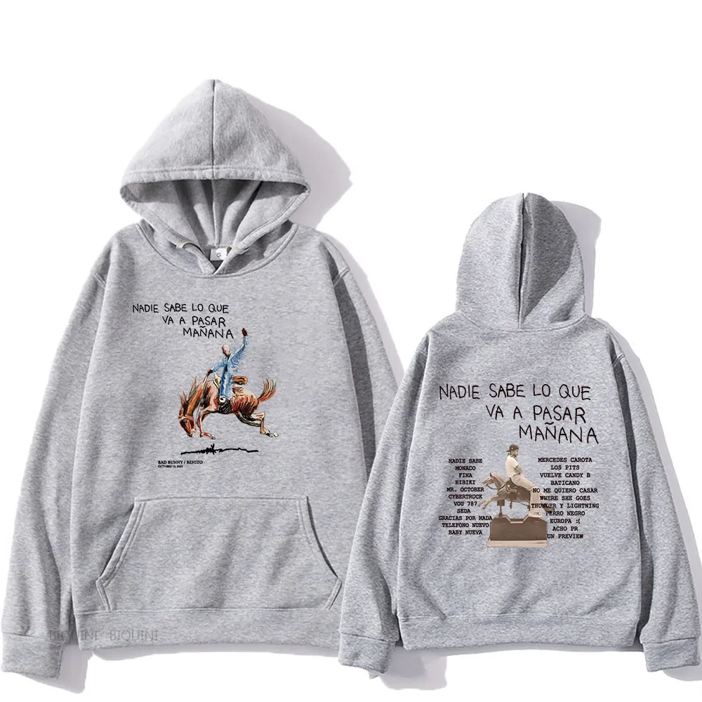 Sudadera con capucha de Bad Bunny RIP para hombres y mujeres, ropa de Hip Hop, Sudadera con capucha de forro polar, álbum Nadie Sabe Lo Que Va Pasar Manana, Otoño e Invierno