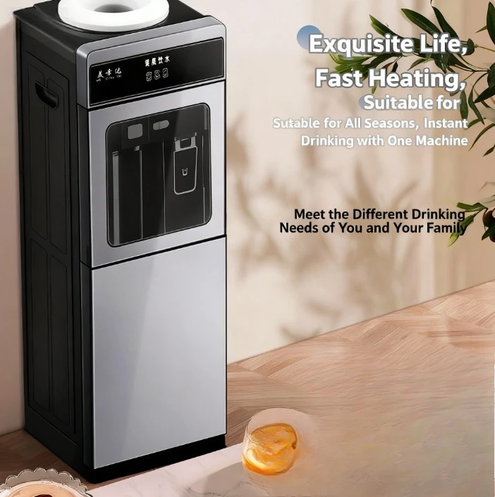 

Household vertical water dispenser with hot and ice function, quick heating and double door water dispenser
