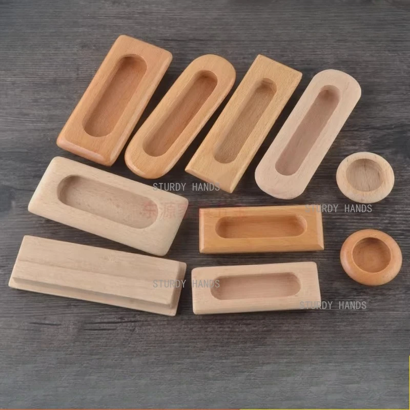 10PCS Solid Wood Concealed Handle Modern Minimalist Cabinet Door Drawer Embedded Furniture Handle Hardware Accessories
