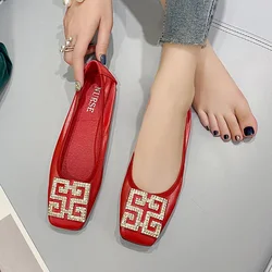 Comemore Leather Slip on Shoes for Women Ballet Flats Shallow Female Flat Shoe Red 2024 Spring Summer Fashion Women's Moccasins