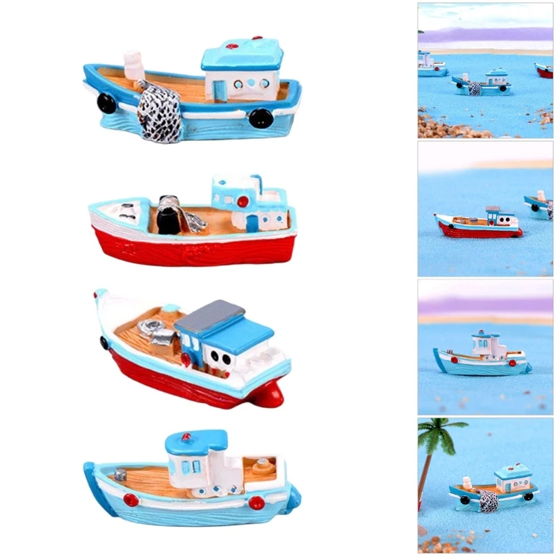 اليدوية الراتنج قارب صيد نموذج الشكل الحرفية مجموعة من 8 زخرفة سفينة مصغرة للديكور المنزل وإمدادات الهدايا