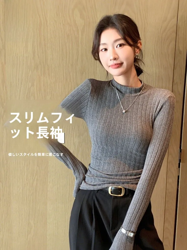 Slim Fit Long Sleeve T-Shirt Women's LHB Jeanswest Half High Collar Base Shirt Top Striped Design Commute Style Autumn New Ar...