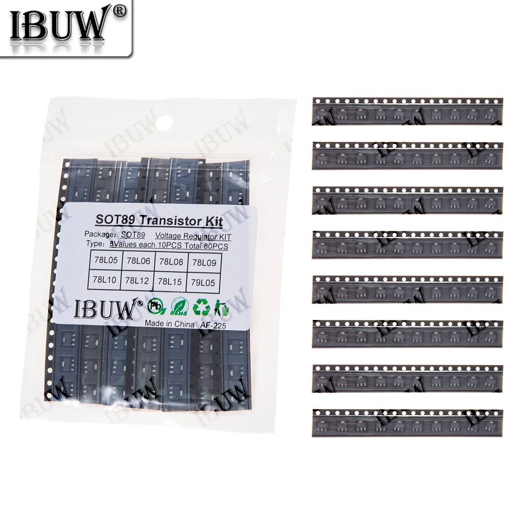 80PCS 8Values SOT89 Transistor Kit (78L05/78L06/78L12 etc.) Voltage Regulator for Arduino DIY Electronic Power Supply kit SOT-89