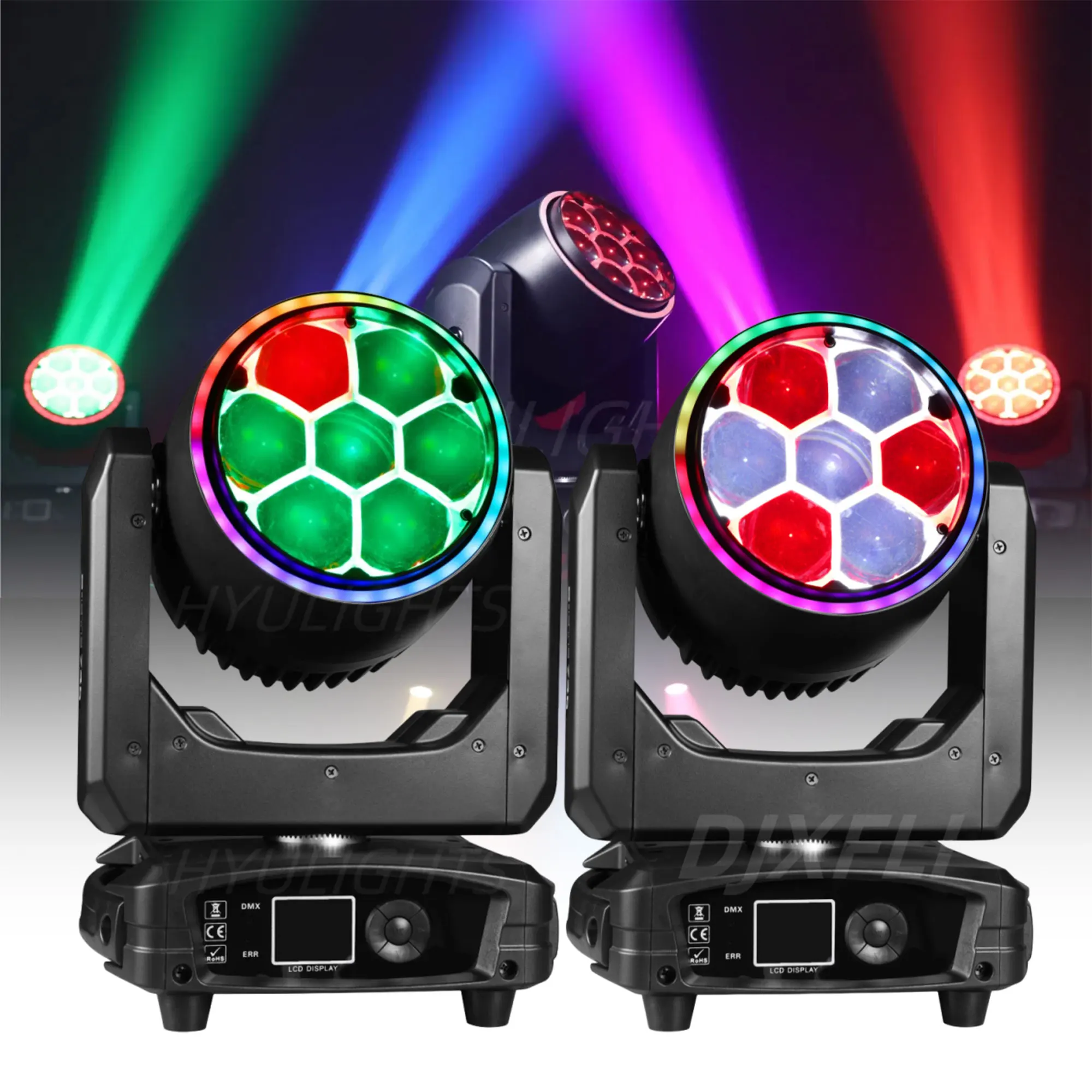 2pcs Halo Effect 7x40W Bee Eye Beam Wash LED Moving Head 300W RGBW 4in1 DJ Stage Lighting Effects