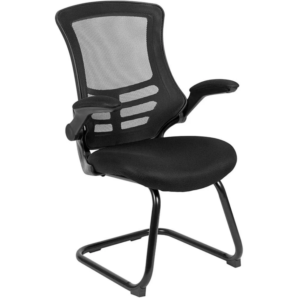 

Flash Furniture Kelista Black Mesh Sled Base Side Reception Chair with Flip-Up Arms