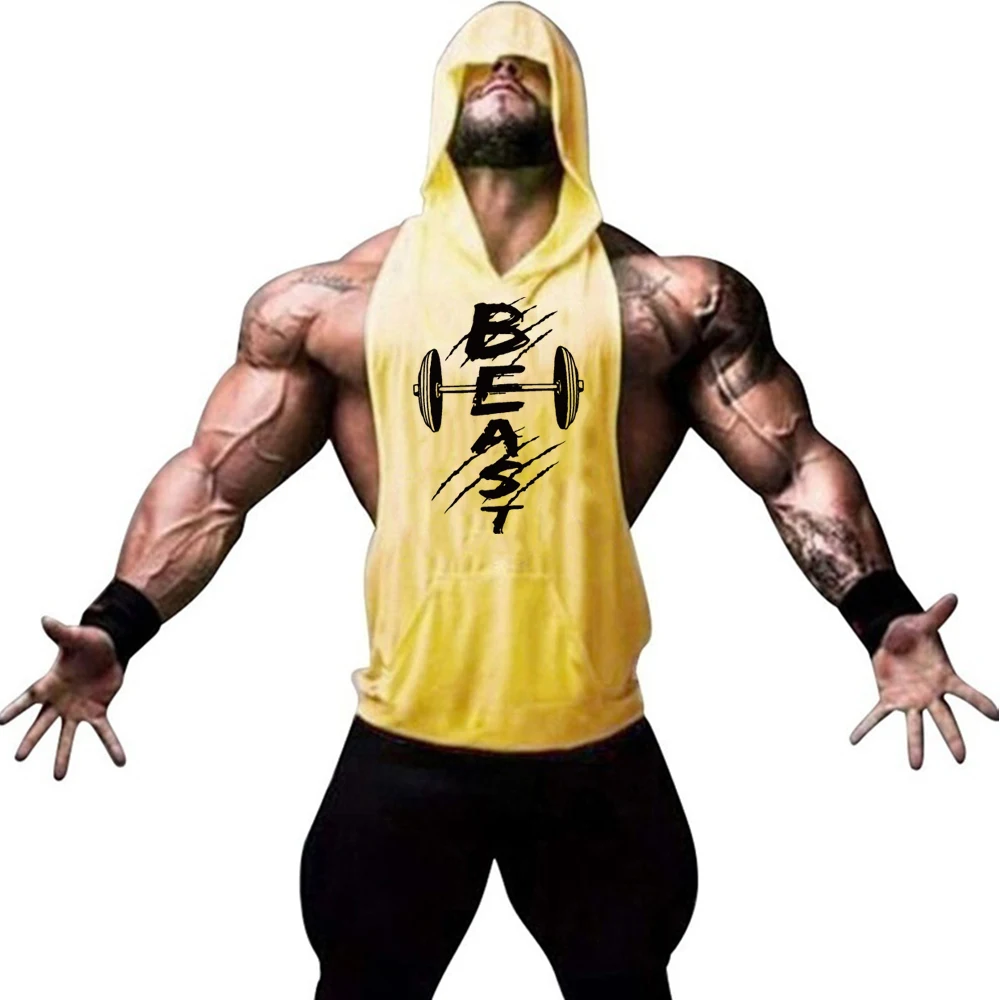 New fashion cotton sleeveless shirts gym hooded tank top men Fitness Vest Beast Bodybuilding singlets workout tanktop men