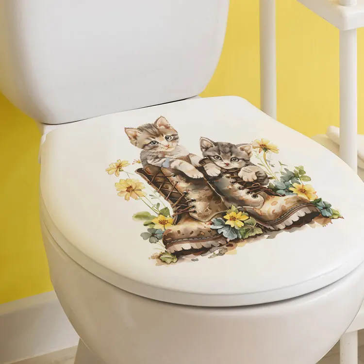 Niedliche Katzen-Wandaufkleber für Badezimmerdekoration, Toiletten-Wandbild, Schlafzimmer-Schrankdekoration, selbstklebende lustige Kätzchen-Aufkleber – Detail 4