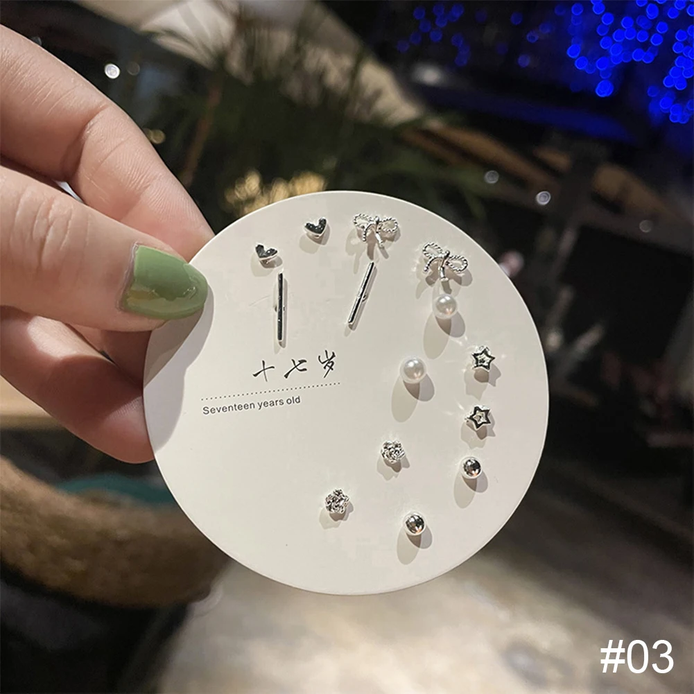 مجموعة مكونة من 7 أزواج من عقدة على شكل قلب مطلية بالفضة وأقراط هندسية للنساء والفتيات هدية مجوهرات بسيطة وحساسة