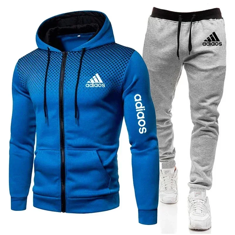 Men\'s hooded sweatshirt and plaid pants warm high quality wool tracksuit two-piece suit Fashion tracksuit autumn and winter