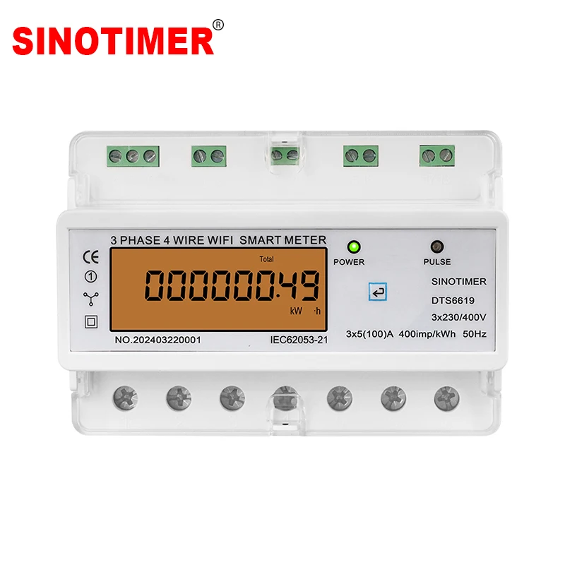 WIFI 100A 380V AC Three Phase Energy Meter kWh Total /Positive /Negative Active Energy Comsumption Current Voltage