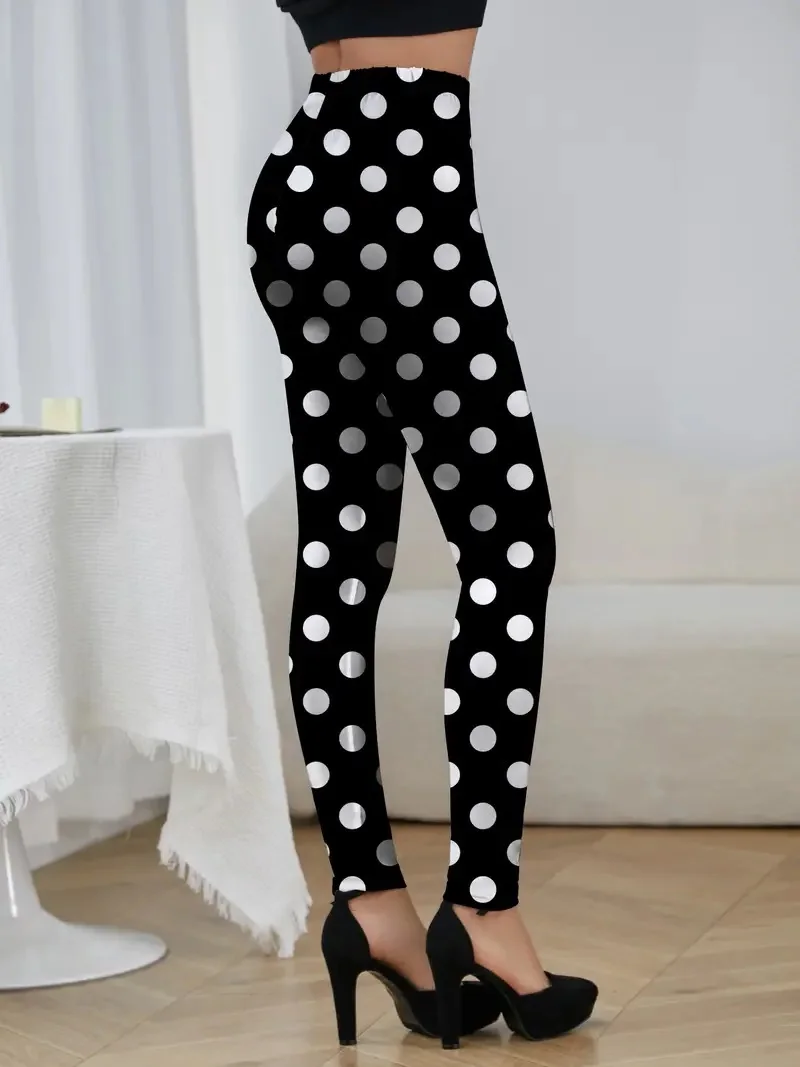 Classic polka dot print elastic elastic waist slim-fit hip lift leggings women wear every day