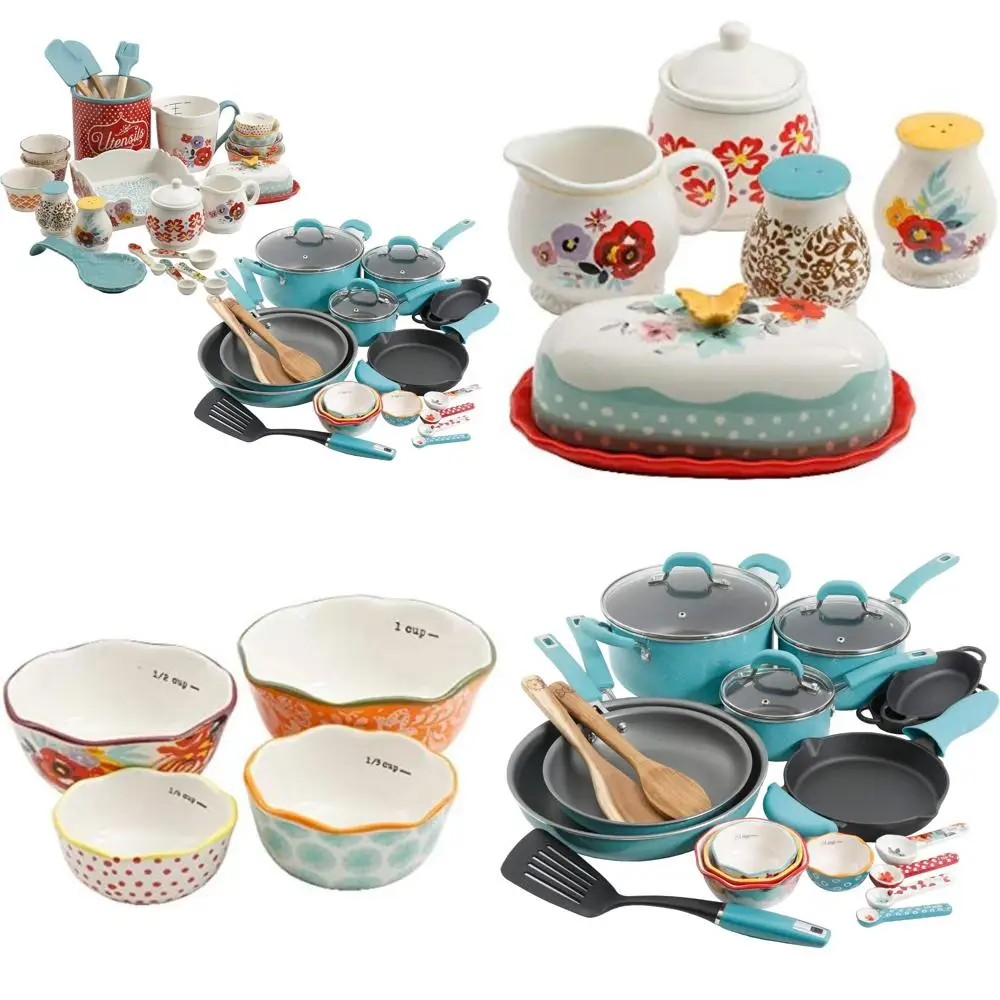 

Vintage Turquoise 24-Piece Cookware Set with Copper-Charm Stainless Steel and Copper Bottom