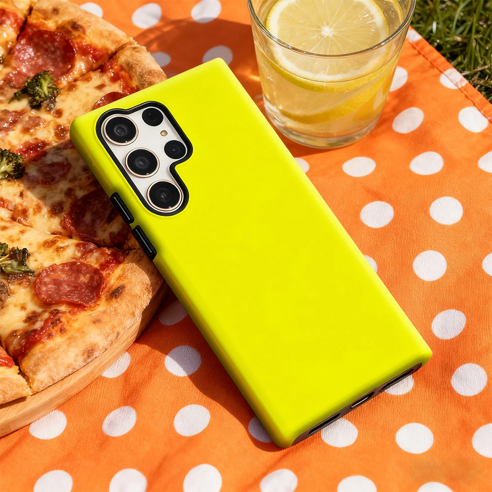 Fashion Fluorescent Yellow Phone Case for Samsung Galaxy S20 FE S22 S24 S25 Plus Ultra 4G5G Luxury Double-layer Back Cover Funda