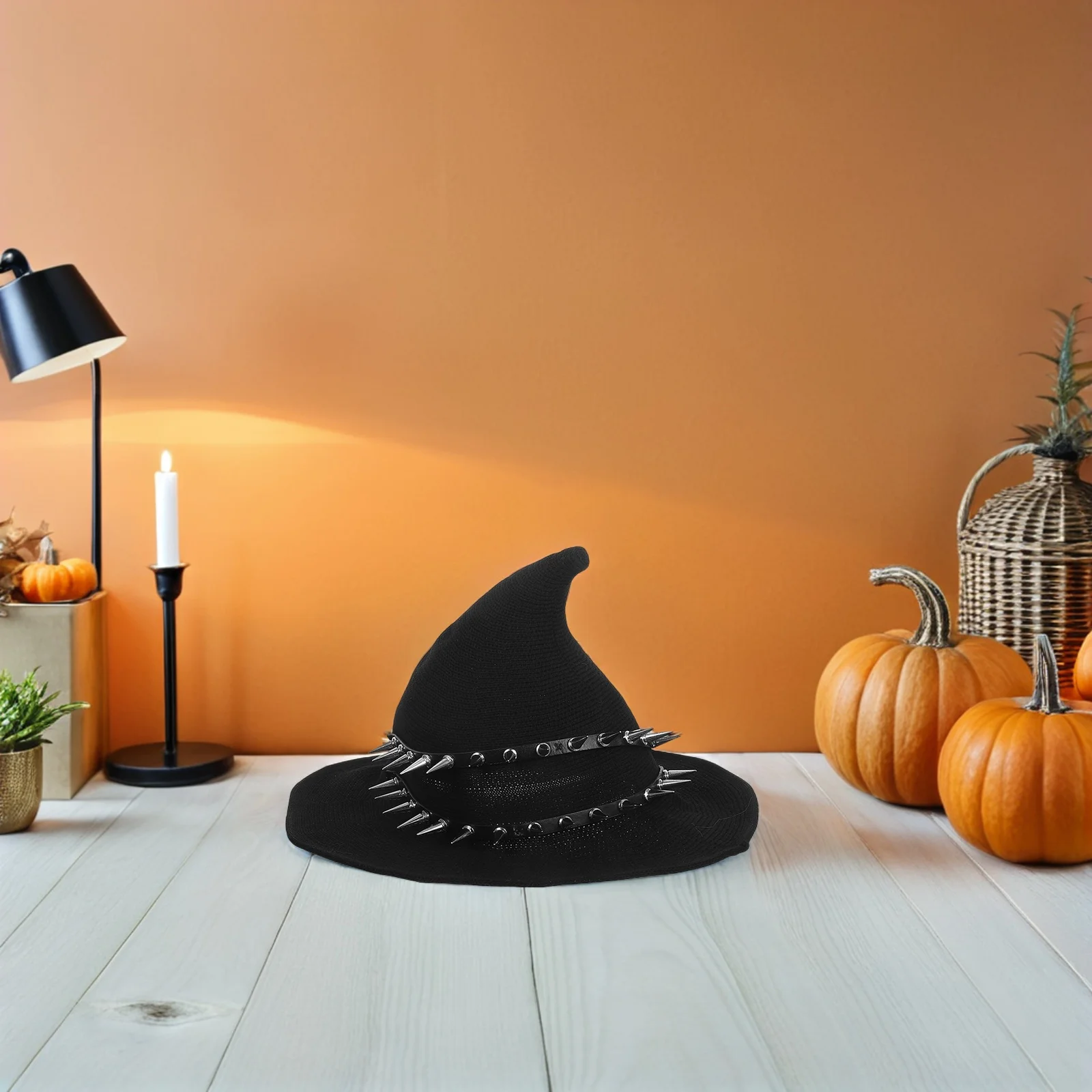 

Steampunk Witch Hat Women Knitted Wide Brim Wizard Hat Halloween Costume Masquerade Party Halloween Cosplay Cap