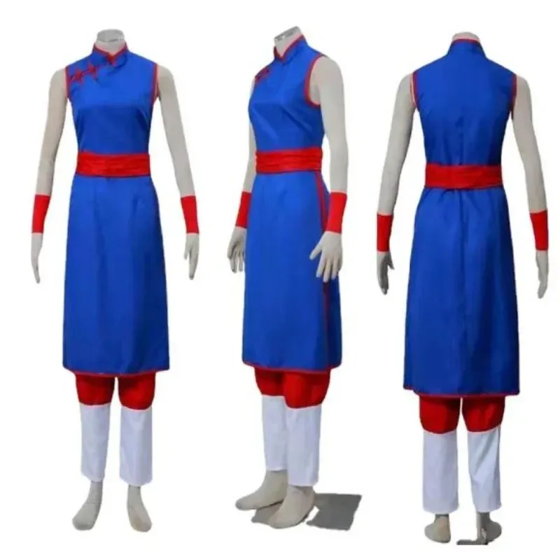 

2025 ❤ New Anime Hero Chichi Cosplay Costume Woman Blue Cheongsam Top Pants Belt Set Halloween Party Comic-con Combat Unif★★