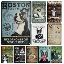 Funny  Boston Terrier Meta Tin Sign for Bathroom Toilet Home Room Pet Shop Farmhouse Livingroom Decoration Coffee 12 X 8 Inches