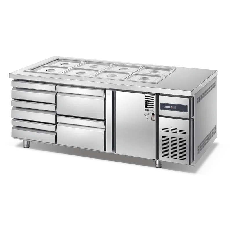 2026 Hot Sale Built-in Table Counter Salad Bar Refrigerator with 2 Doors for Commercial Kitchen Restaurant Buffet