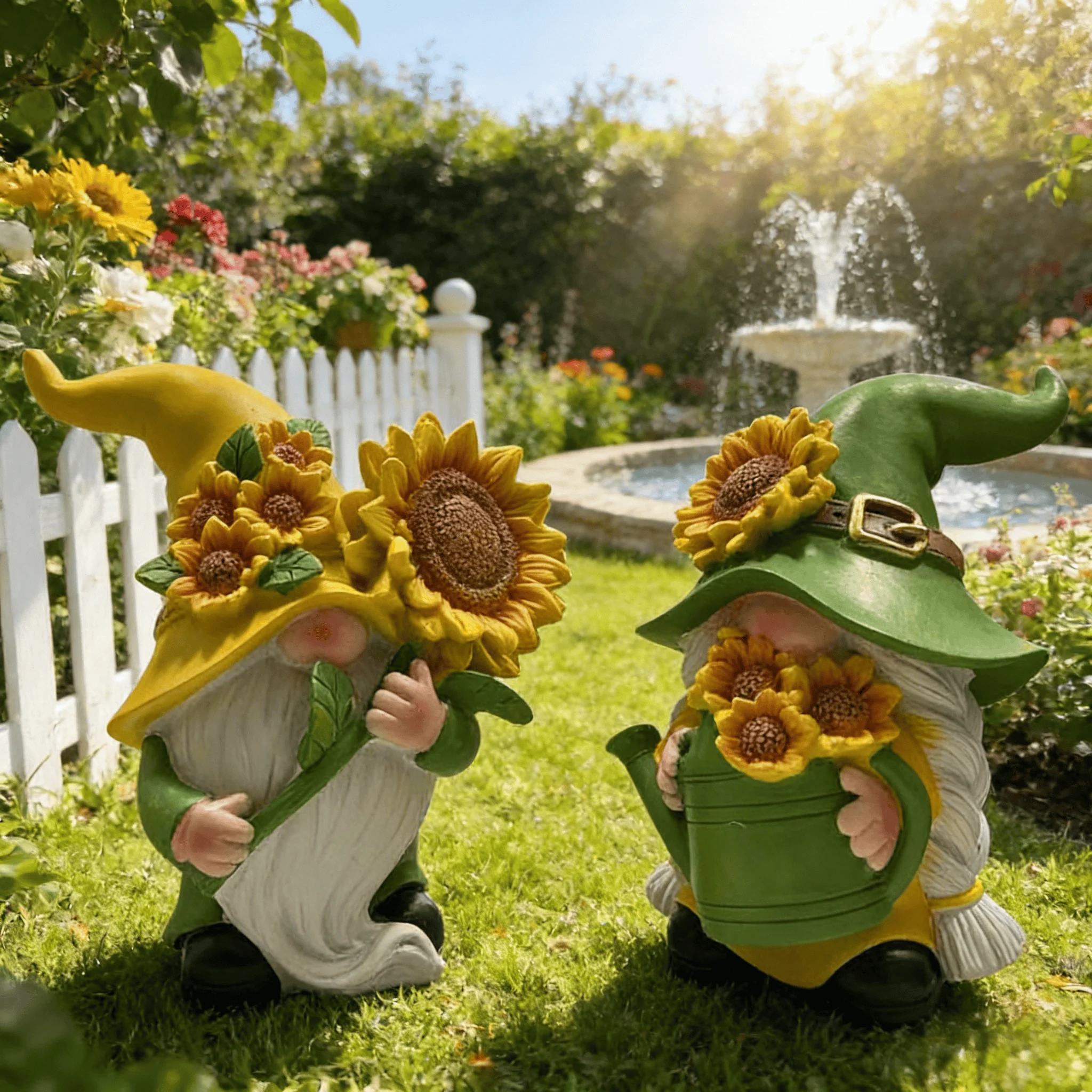 Cute Resin Sunflower Dwarf Statue Indoor Outdoor Garden Ornament Home Decor for Desktop Bedroom Spring Decor