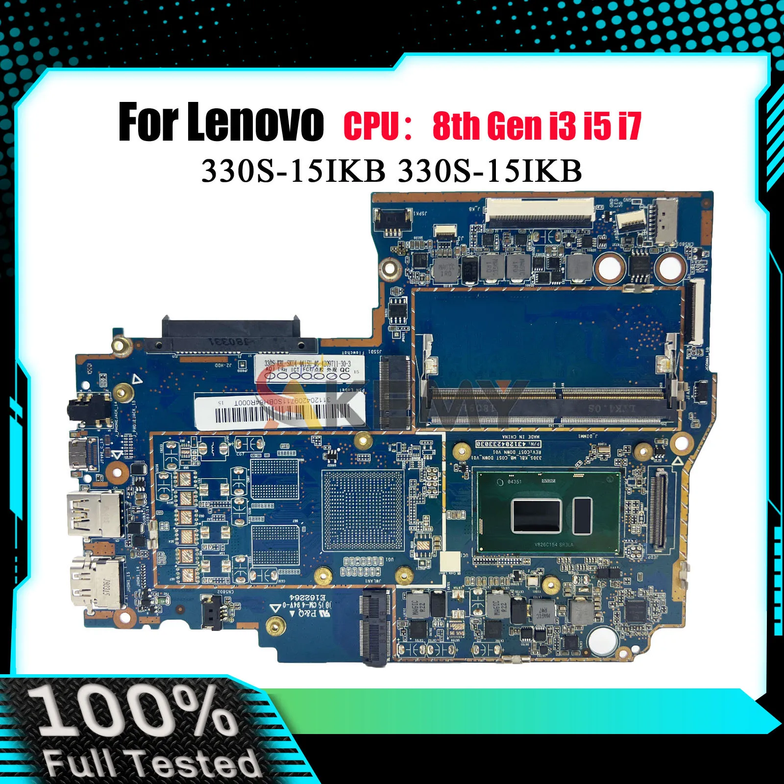

Материнская плата для ноутбука 330S-15IKB для Lenovo Ideapad 330S-15IKB с процессором I3 I5 I7, 4 ГБ ОЗУ UMA, 100% полностью протестирована