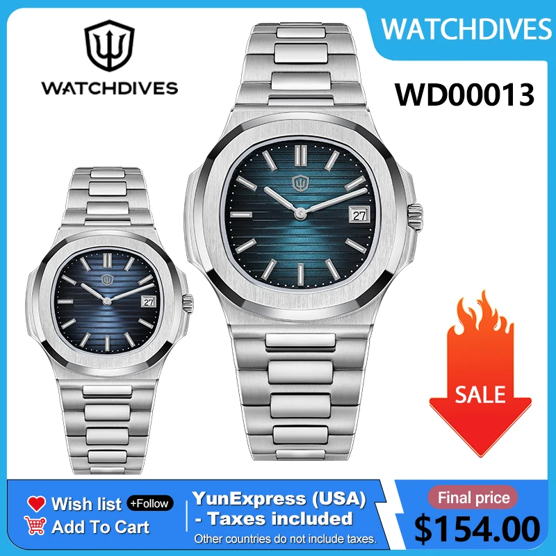 Watchdives WD00013 Watch Top Notch Brushing 316L Case AR Coating Dial Super Luminova BGW9 Swiss Ronda 714 Quartz Movement Watch