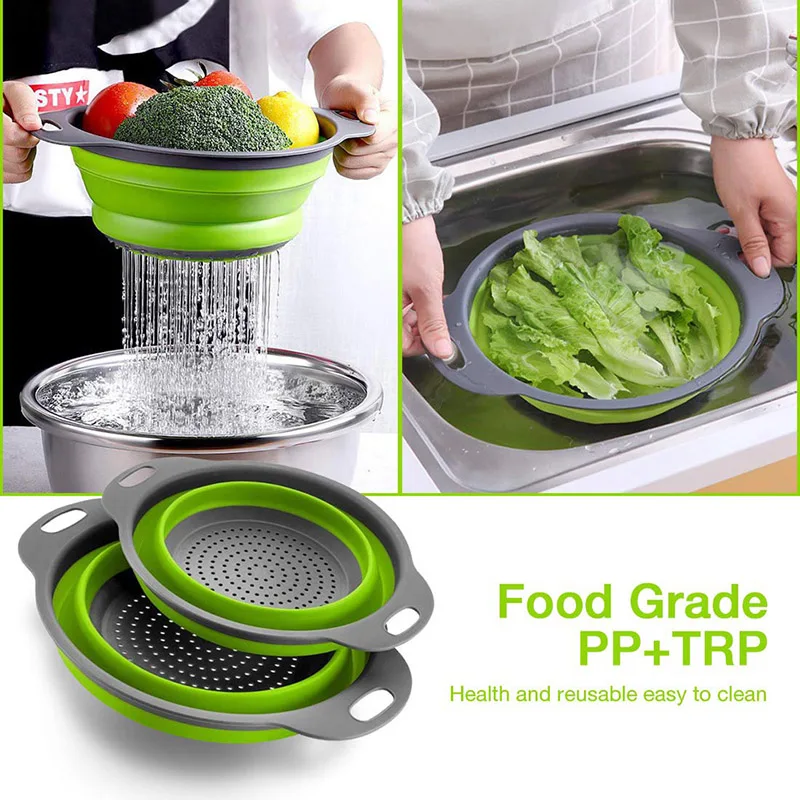 Silicone vegetable and fruit cleaning and drainage basket  cleaning basket Folding water filter net Kitchen Gadgets