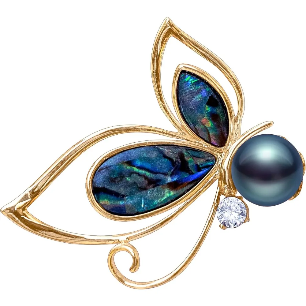 

Brooches For Women,14k Gold Plated Copper,Cubic Zirconia Butterfly Brooch Pins For Women，Black Electroplated Pearl Broach